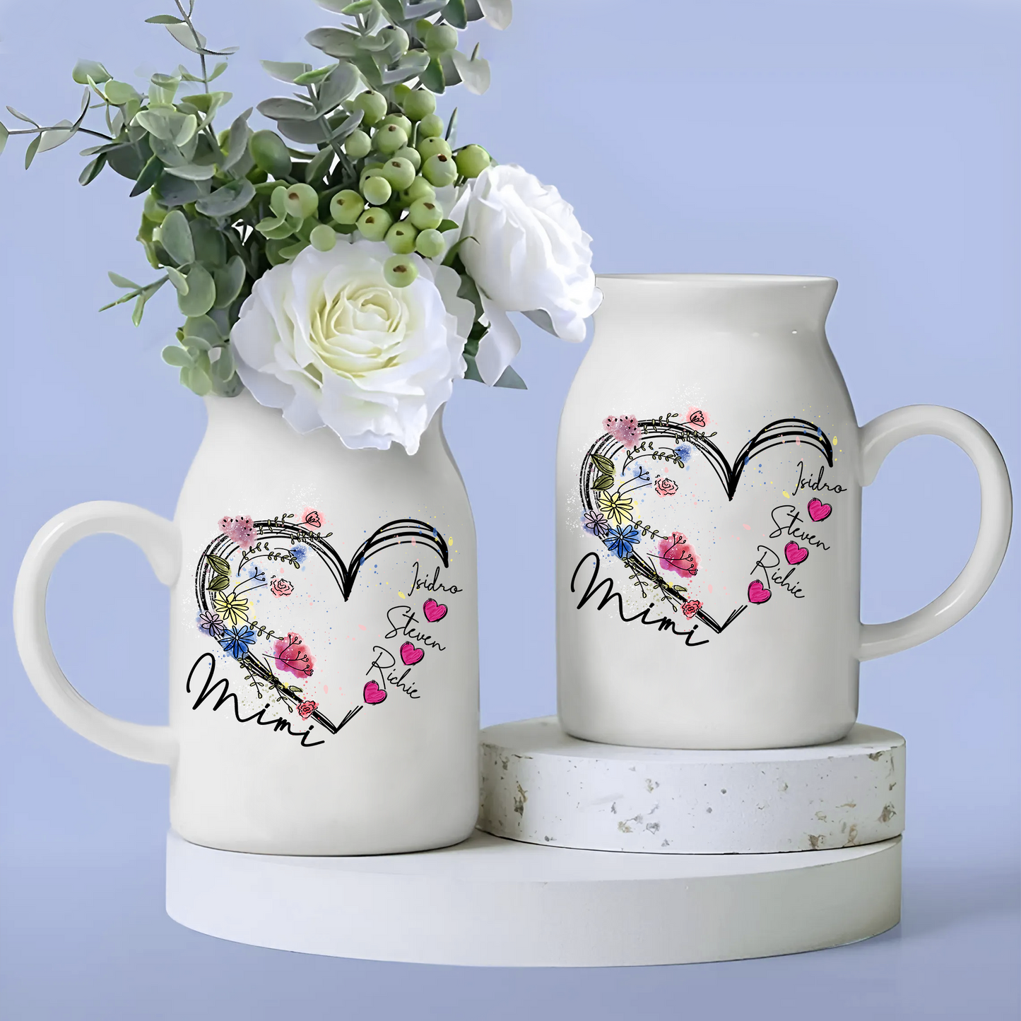 Spring Flower Heart Gift For Grandma And Kids - Custom Home Decoration Flower Vase According To Family Requirements - Warm Gift For Mother's Day, Ceramic Flower Vase