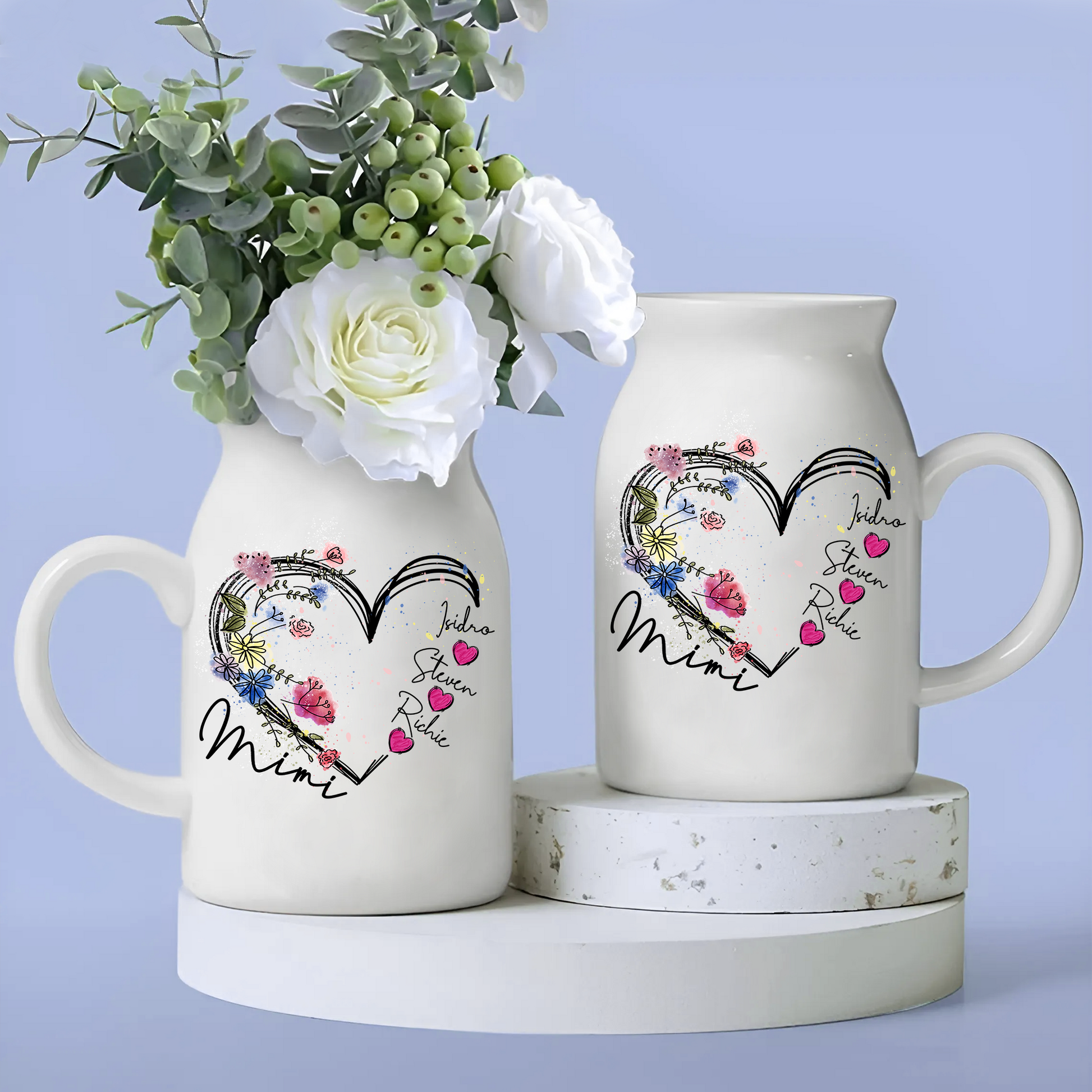 Spring Flower Heart Gift For Grandma And Kids - Custom Home Decoration Flower Vase According To Family Requirements - Warm Gift For Mother's Day, Ceramic Flower Vase