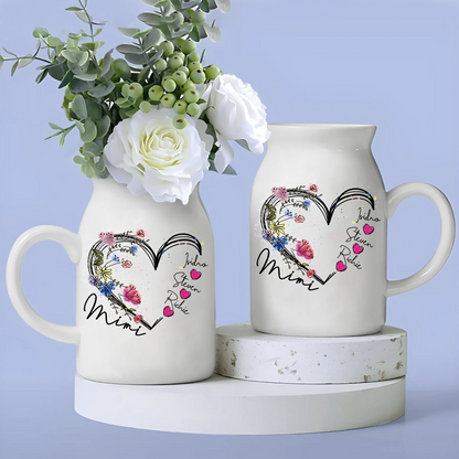 Spring Flower Heart Gift For Grandma And Kids - Custom Home Decoration Flower Vase According To Family Requirements - Warm Gift For Mother's Day, Ceramic Flower Vase