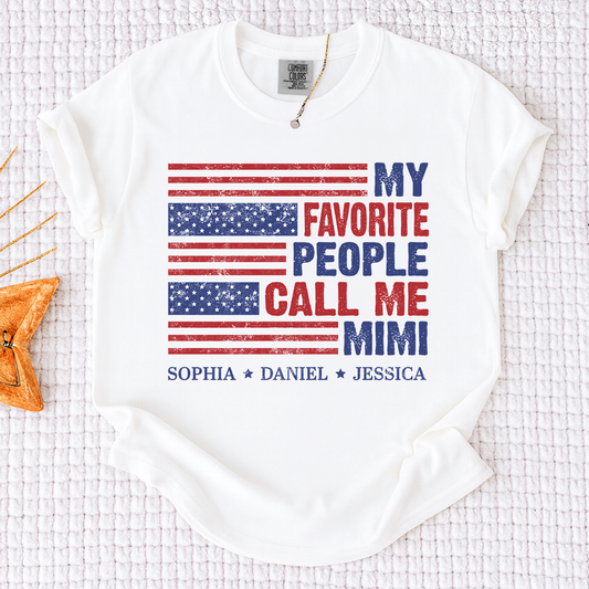 Comfort Colors Custom Mimi Shirt with Grandkids Names My Favorite People Call Me Mimi Patriotic American Flag Design Personalized Family T Shirt
