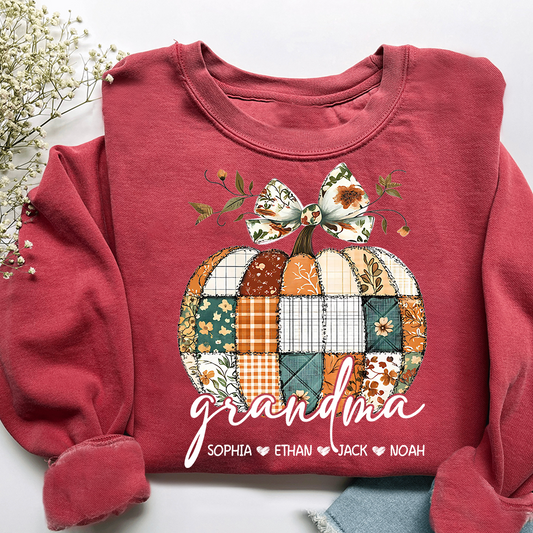 Vintage Patchwork Pumpkin Sweatshirt,  ustom Gifts for Grandma and Grandchild