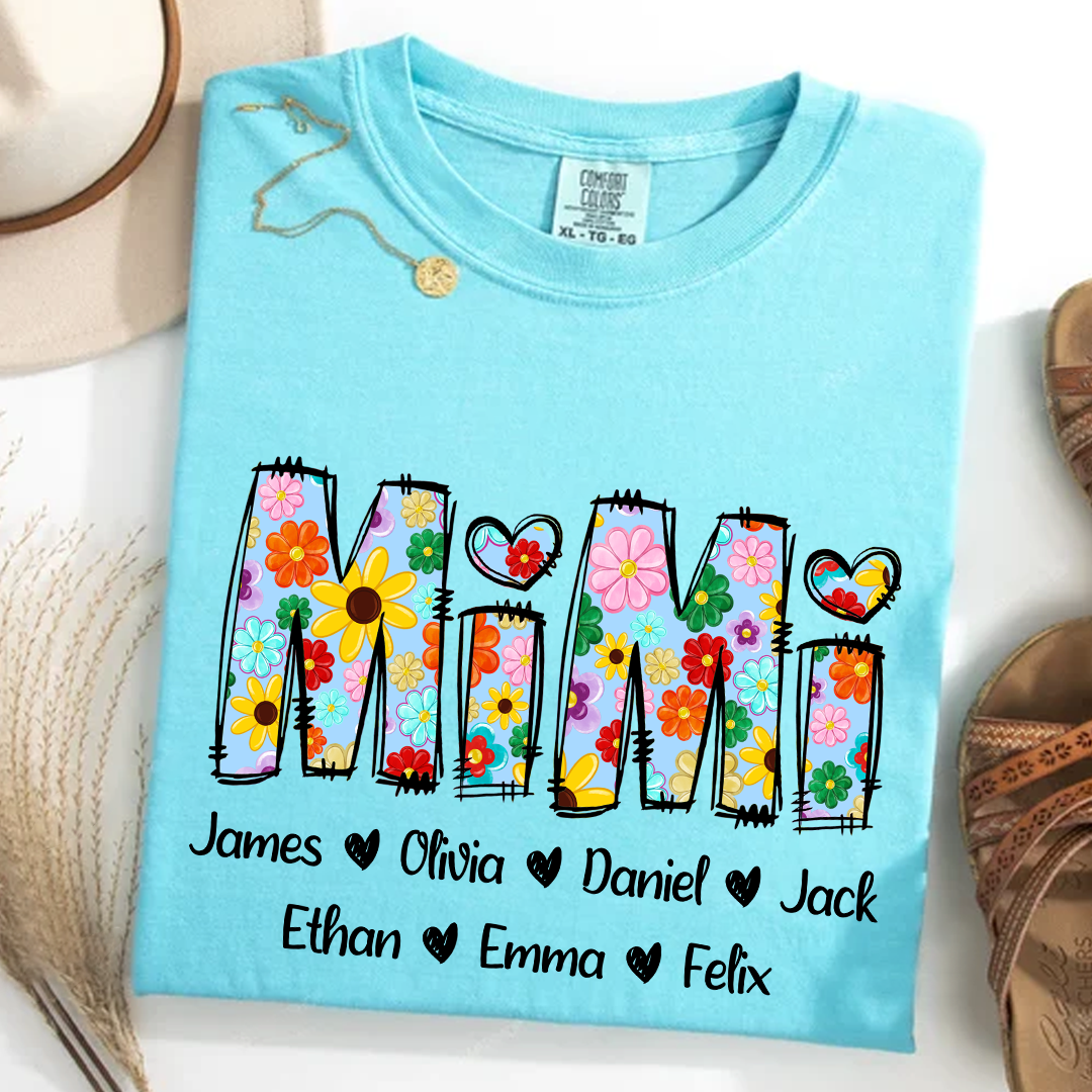 Comfort Colors® Mimi Art 2025 T-Shirt, Custom Grandma With Grandkids Shirt