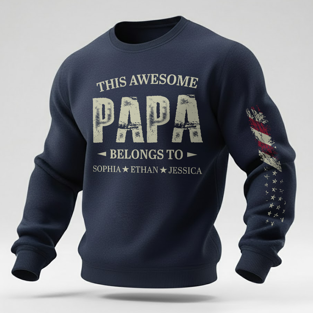 Personalized Papa Sweatshirt This Awesome Papa Belongs To with Custom Names, Proud Family Crewneck