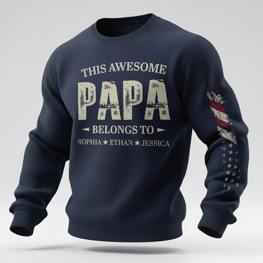 Personalized Papa Sweatshirt This Awesome Papa Belongs To with Custom Names, Proud Family Crewneck