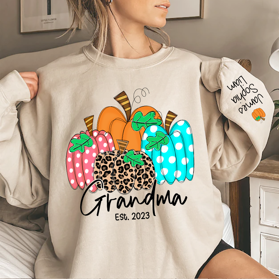 Grandma Est Pumpkin Fall Autumn, Custom Grandma & Kids Sweatshirt, Grandma Gift TH