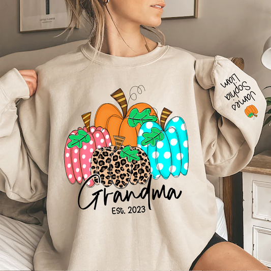 Grandma Est Pumpkin Fall Autumn, Custom Grandma & Kids Sweatshirt, Grandma Gift TH