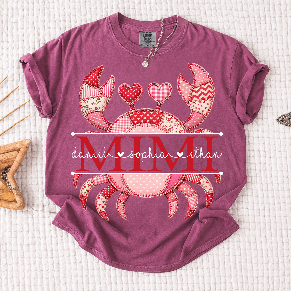 Comfort Colors® Patchwork Crab Design Mimi Shirt Personalized Children’s Names Tee