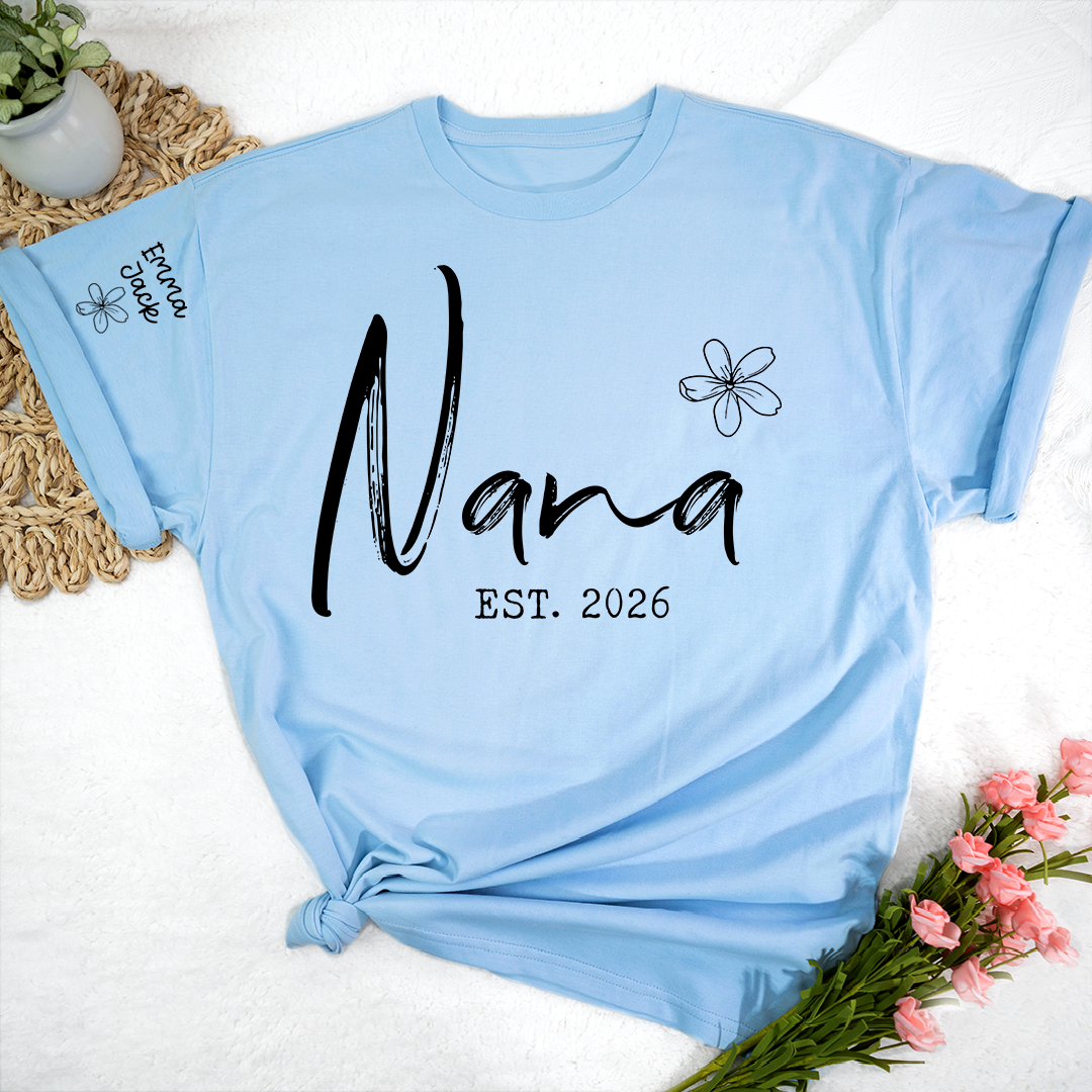 Custom Nana T Shirt Est 2026, Personalized Grandma Shirt, Minimalist Nana Name Tee, Family Gift for Nana from Grandkids