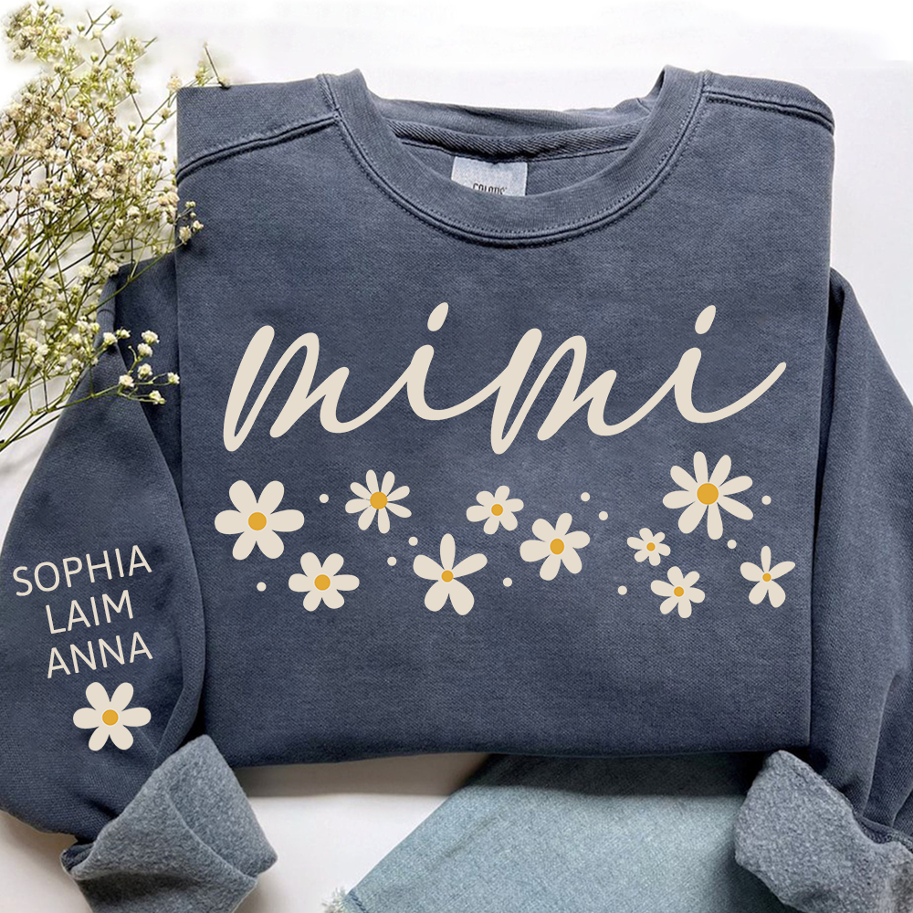 Personalized Floral Daisy Sweatshirt, Custom Nicknames for Mimi And Kids