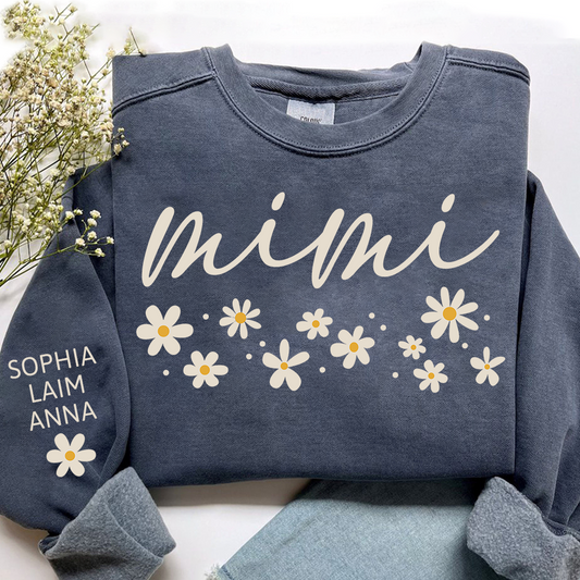 Personalized Floral Daisy Sweatshirt, Custom Nicknames for Mimi And Kids