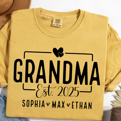 Comfort Colors® Personalized Name Shirt with Heart, Grandma And Kids Gift Tee