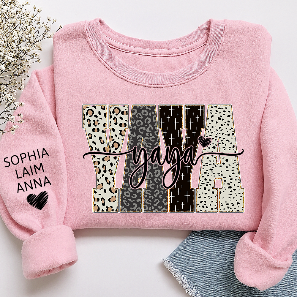 Personalized YaYa Leopard Sweatshirt – Custom Bible Style Design, Unique Gift for Grandma and Her Grandkids