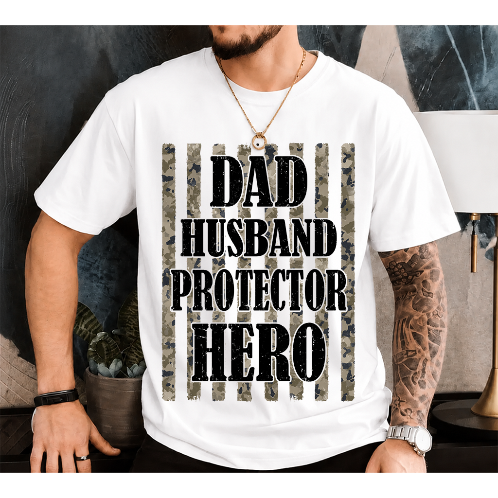 Dad Husband Protector Hero T-Shirt – Camouflage Patriotic Gift for Dad Daddy Papa