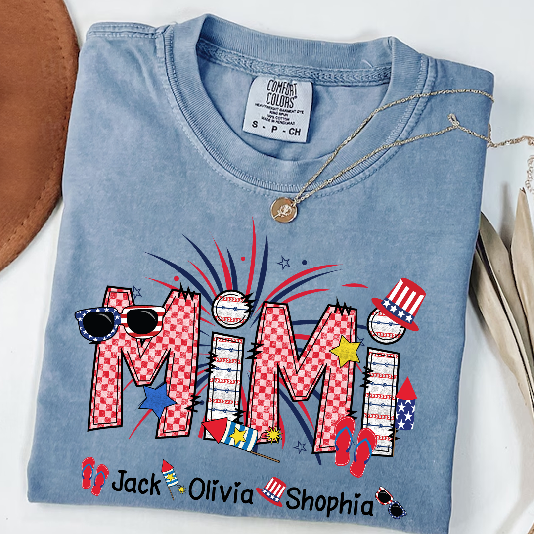Comfort Colors® Grandma Patriotic T-Shirt, Custom Grandma With Grandkids Shirt