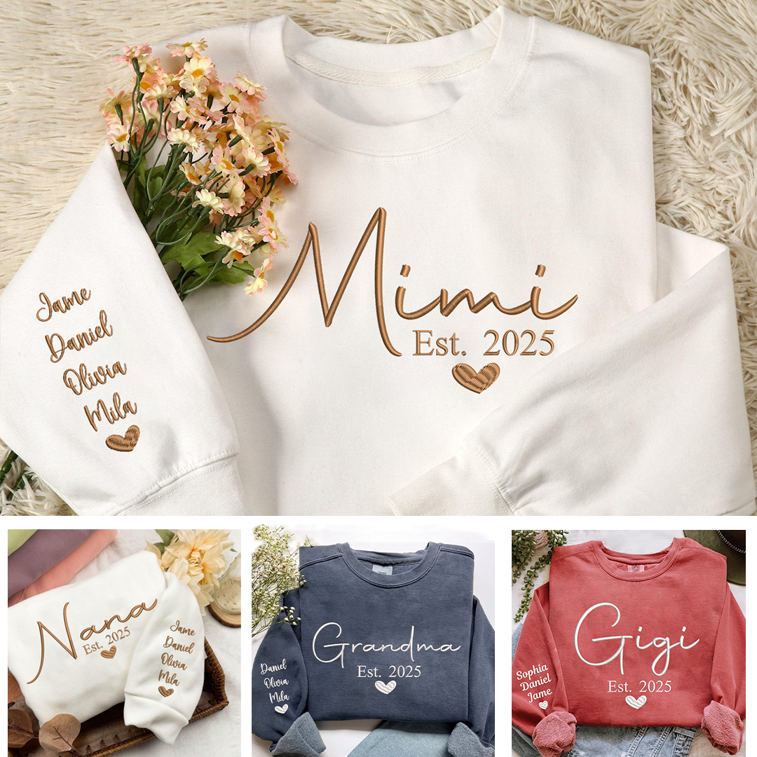 Custom Embroidered Grandma Nana Mimi Est And Grandkids