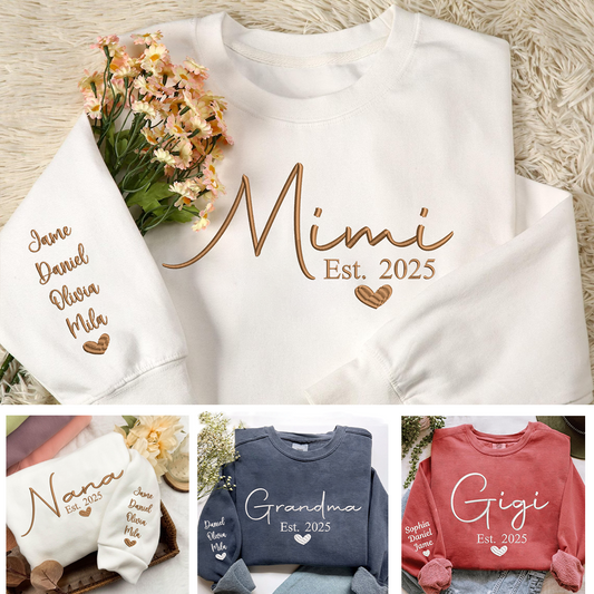 Custom Embroidered Grandma Nana Mimi Est And Grandkids