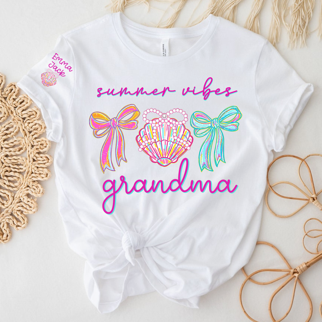 Colorful Bow and Shell Grandma T-Shirt Perfect for Summer Outfits