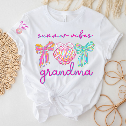 Colorful Bow and Shell Grandma T-Shirt Perfect for Summer Outfits