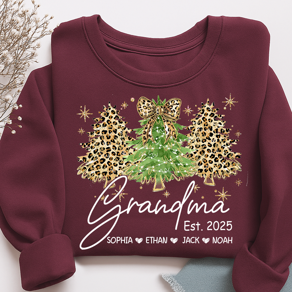 Personalized Grandma Sweatshirt, Christmas Tree Design Holiday Gift for Grandma