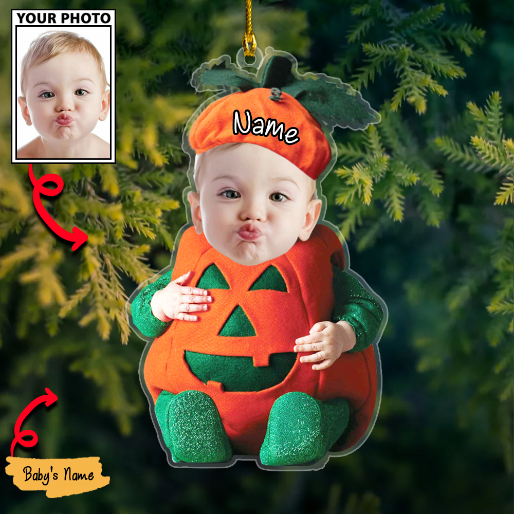 Baby Photo Ornament, Custom Pumpkin Halloween And Merry Christmas Decoration with Name
