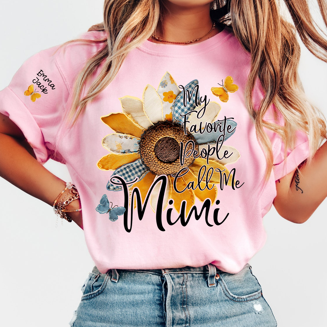My Favorite People Call Me Mimi Shirt, Personalized Mimi T-Shirt with Sunflower Patchwork and Custom Names