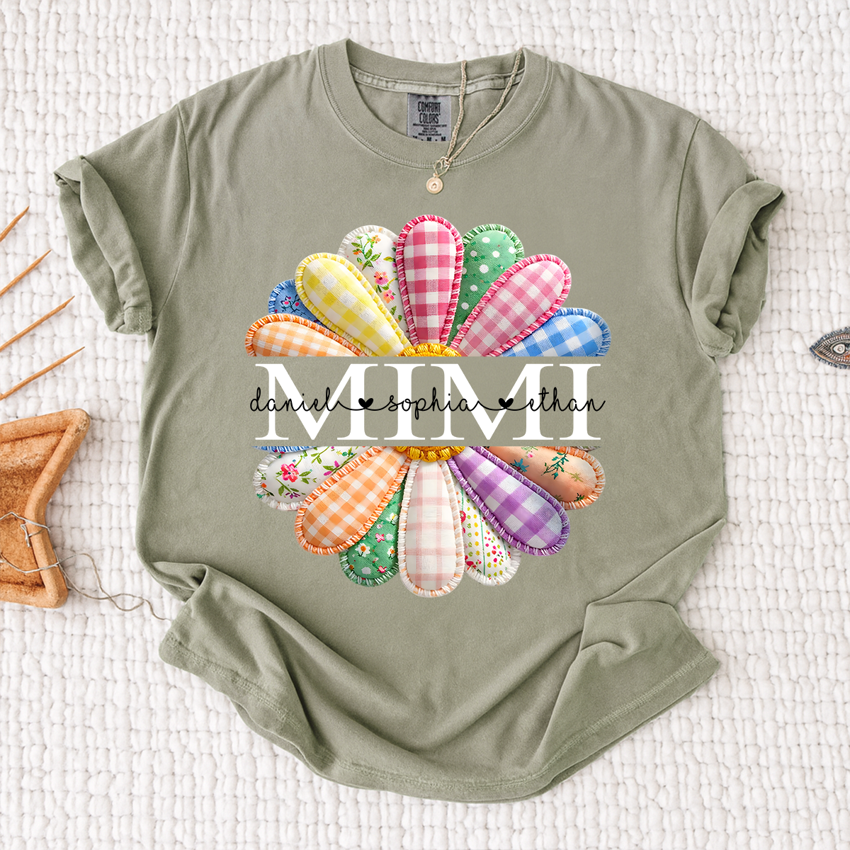 Comfort Colors MIMI Custom T Shirt, Personalized with Grandkids Names, Vibrant Floral Design for Mimi