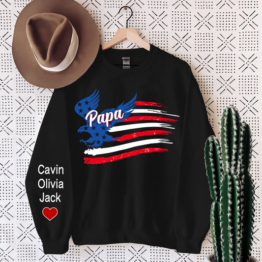 Personalized Papa American Flag, Custom Papa And Kids Sweatshirt