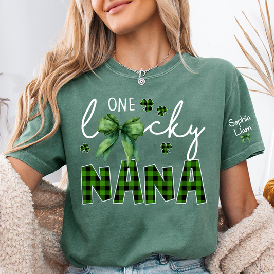 One Lucky Nana St Patrick’s Day Shirt, Custom Name Grandma Shirt, Clover Family Shirt for Nana
