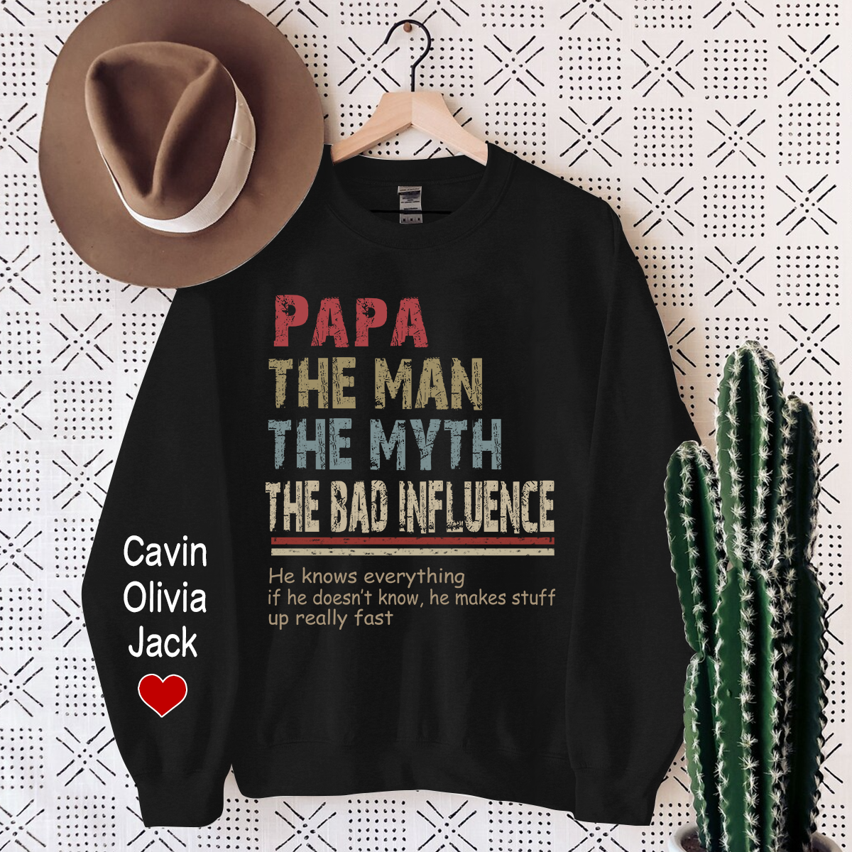 Papa The Man The Myth The Legend, Custom Papa With Kids Sweatshirt