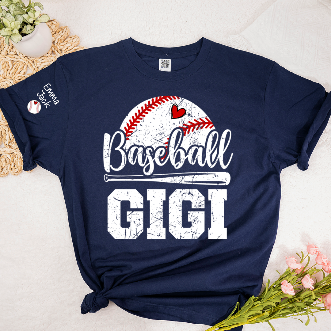 Custom Baseball Gigi T-Shirt, Graphic Tee With Baseball And Heart Design for Gift Grandma And Kids