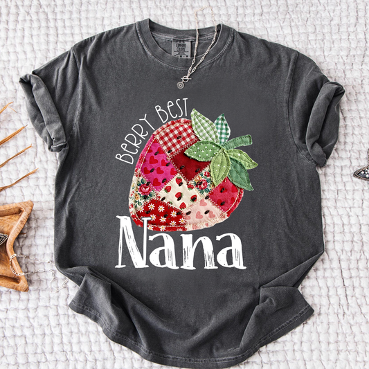 Comfort Colors® Berry Best Nana Shirt, Cute Strawberry Patchwork Design for Grandmother Gift