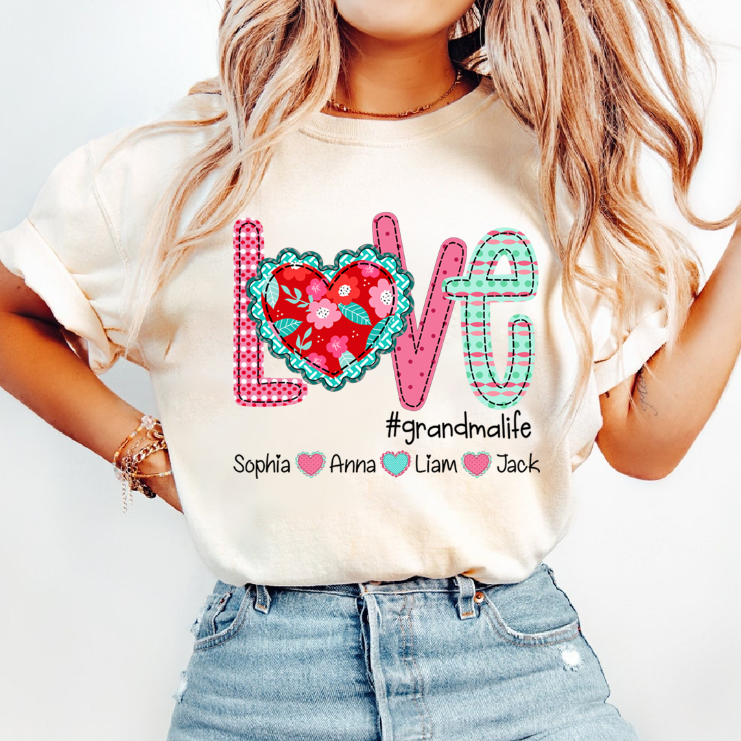 Love Grandma Life Shirt, Personalized Grandma T-Shirt with Custom Kids Names