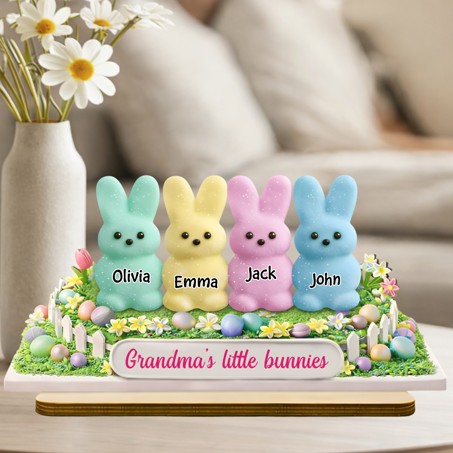 Personalized Easter Bunny Plaque for Grandma - Custom Names of Grandkids, "Grandma's Little Bunnies" Spring Decor