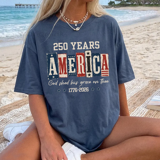 Comfort Colors® Christian American Flag Shirt, 250 Years America Shirt, God Shed His Grace 1776-2026 Patriotic Independence Day Faith Freedom Shirt