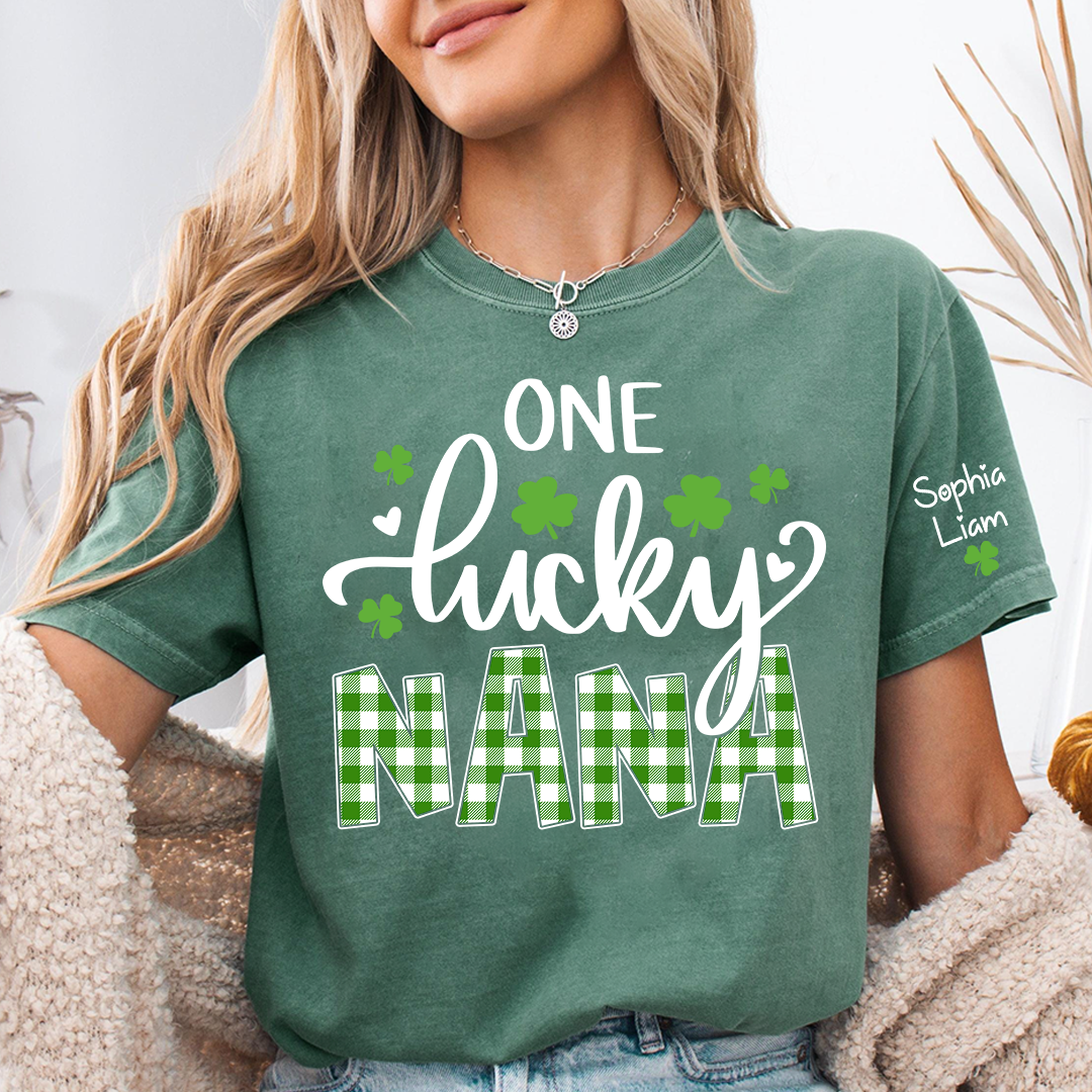 One Lucky Nana T Shirt for St Patrick’s Day, Personalized Nana Shirt with Shamrocks, Cute Grandma Family Gift