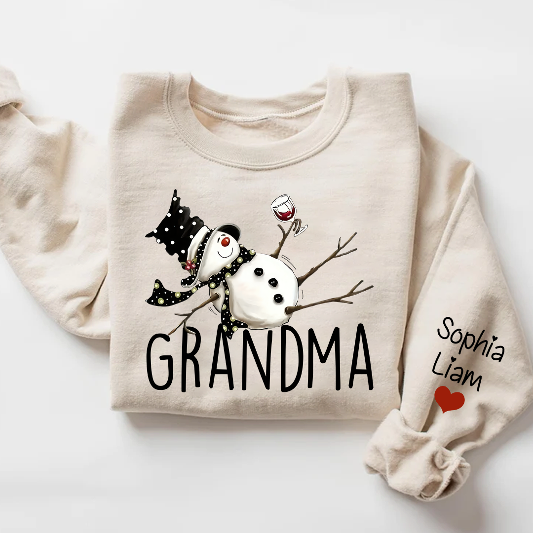 Custom Grandma Snowman And Kids Christmas Sweatshirt