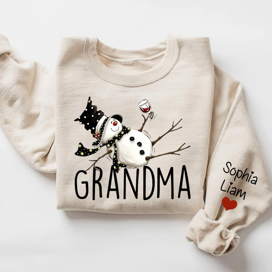 Custom Grandma Snowman And Kids Christmas Sweatshirt