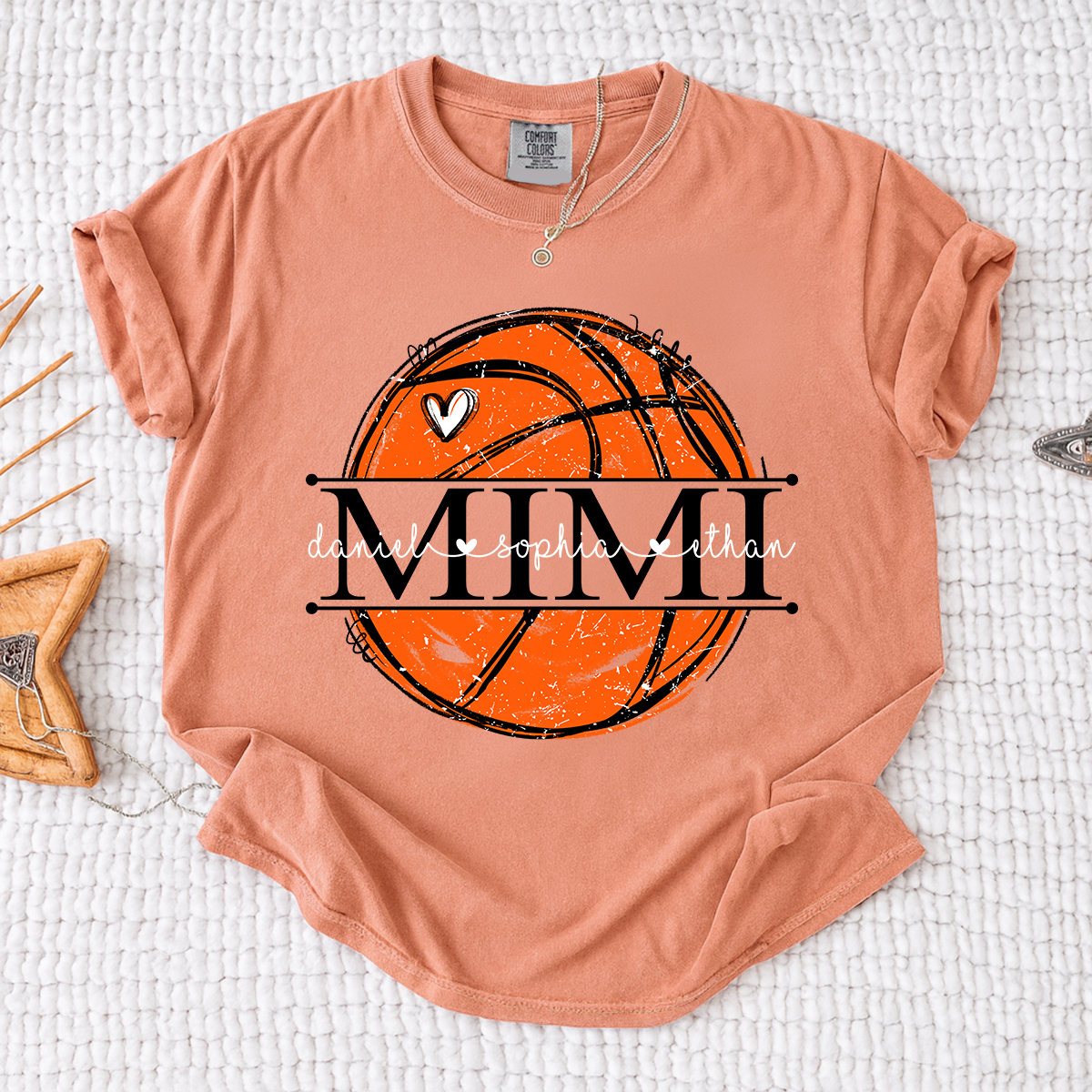 Comfort Basketball Mimi Shirt Personalized with Grandkids Names, Custom Sports Family T Shirt