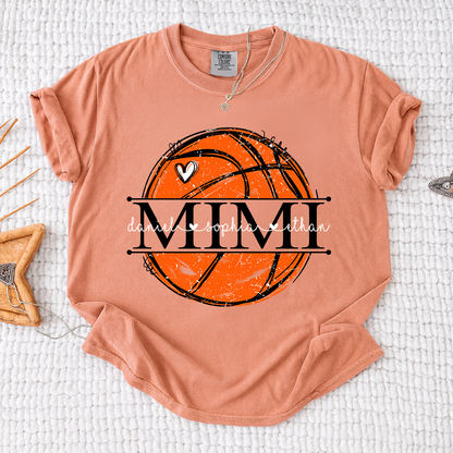 Comfort Basketball Mimi Shirt Personalized with Grandkids Names, Custom Sports Family T Shirt