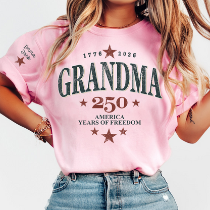 Grandma 250 Years of Freedom America Flag T-Shirt | Patriotic 4th of July Shirt