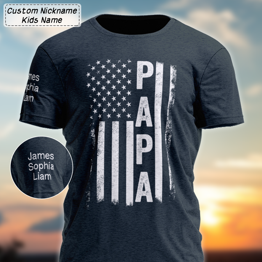 Custom Papa American Flag With Kid Father's Day TH