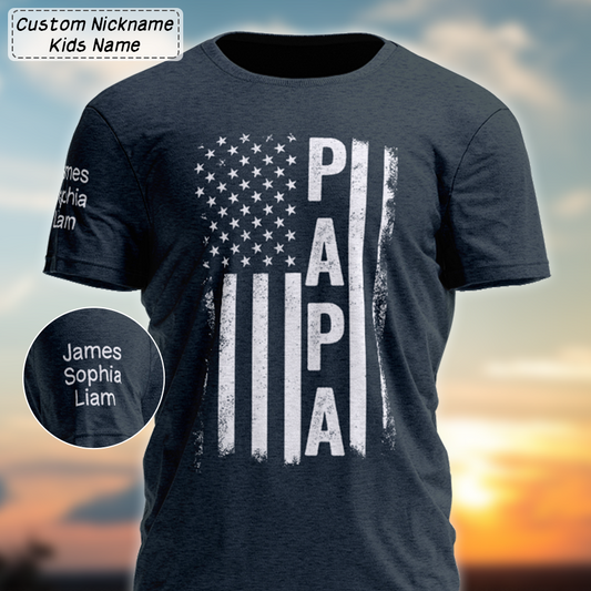 Custom Papa American Flag With Kid Father's Day TH