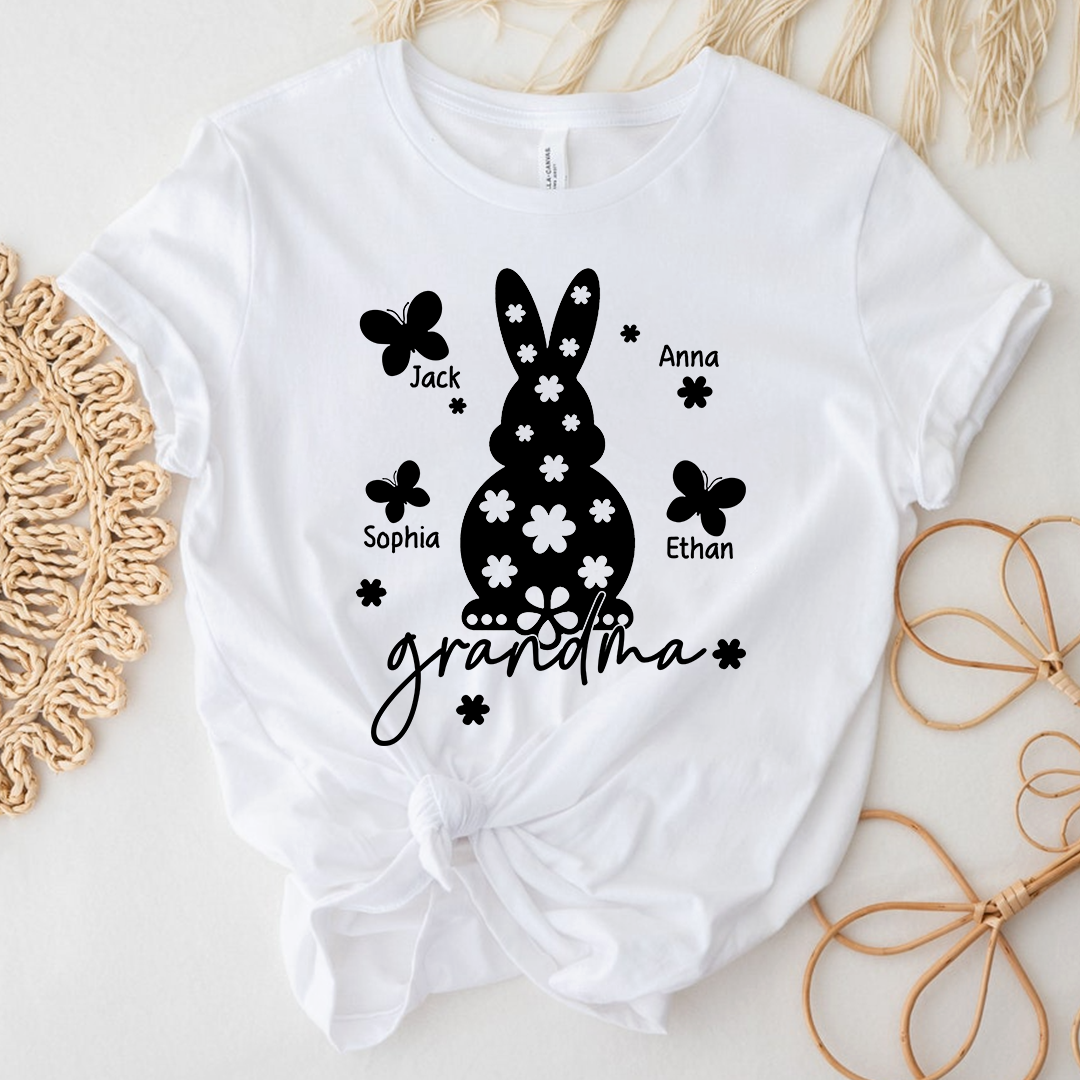 Personalized Grandma Easter Bunny T-shirt, Custom Grandma And Kids