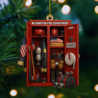 Personalized Firefighter Locker Ornament – Custom Name Fire Department Christmas Tree Decoration 2025 Ornament