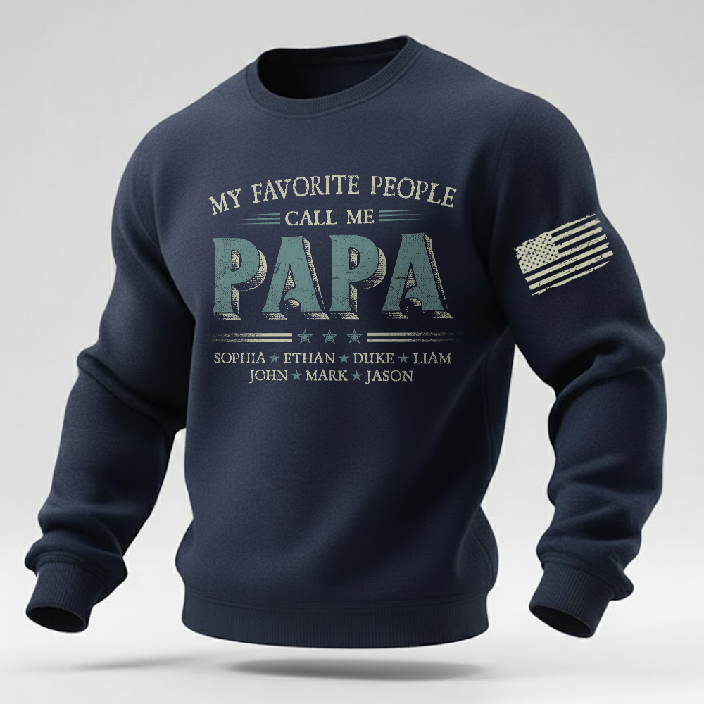 Custom Papa Crewneck Sweatshirt With Children Names, Personalized Dad Family Shirt