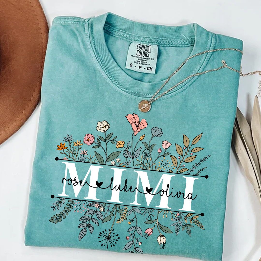 Comfort Colors® Mimi Wildflower Retro T-Shirt, Custom Grandma With Grandkids Shirt