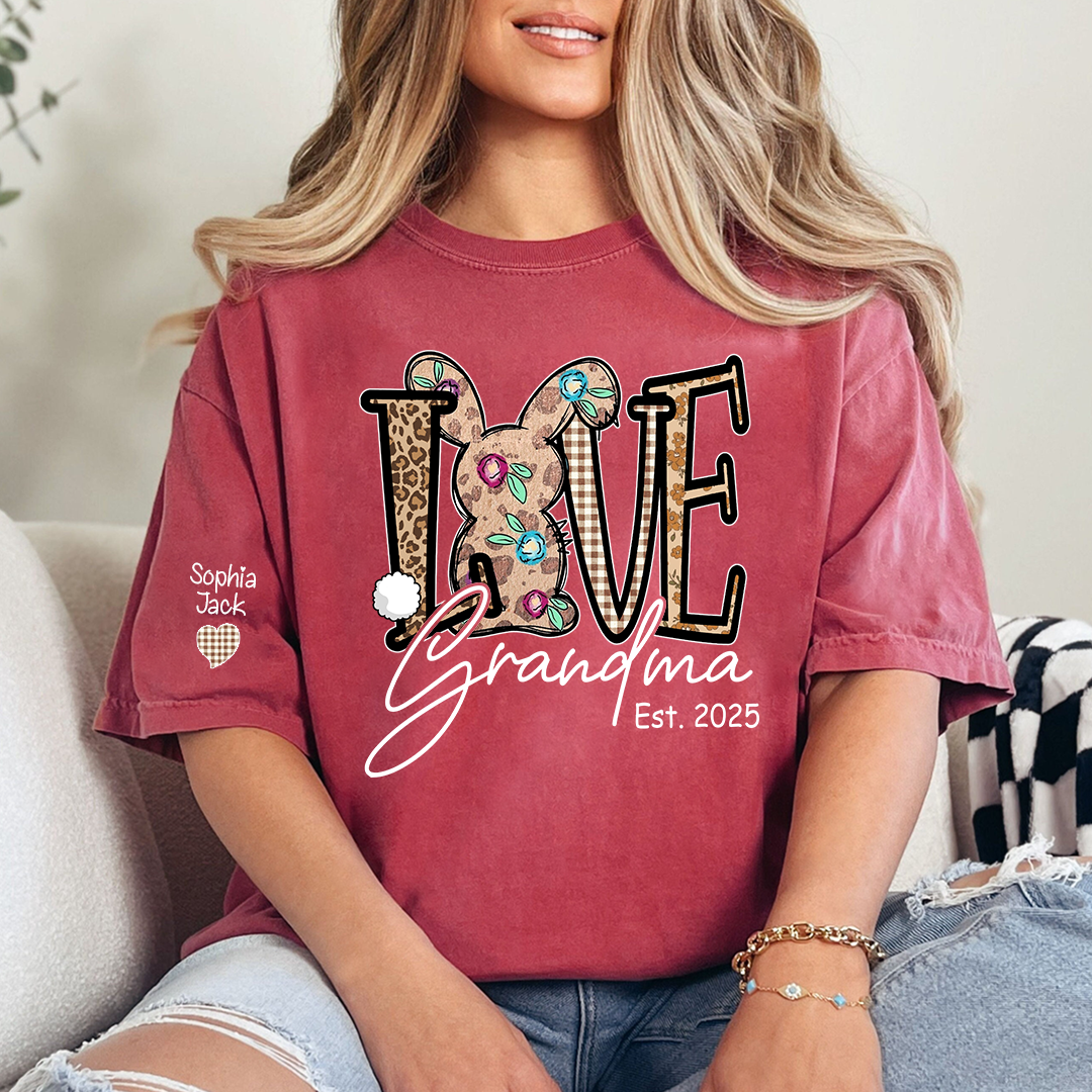 Personalized Love Gigi Easter T Shirt, Bunny And Egg Design With Names For Grandma