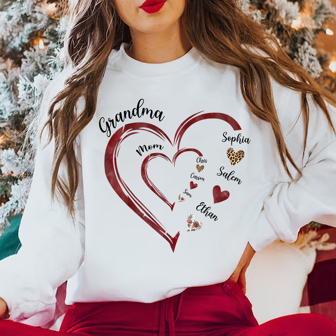 Personalized Mom Grandma Heart With Kids Name Sweatshirt, Custom Grandma Sweatshirt, Personalized Mother's Day Shirt