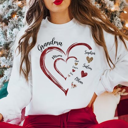 Personalized Mom Grandma Heart With Kids Name Sweatshirt, Custom Grandma Sweatshirt, Personalized Mother's Day Shirt