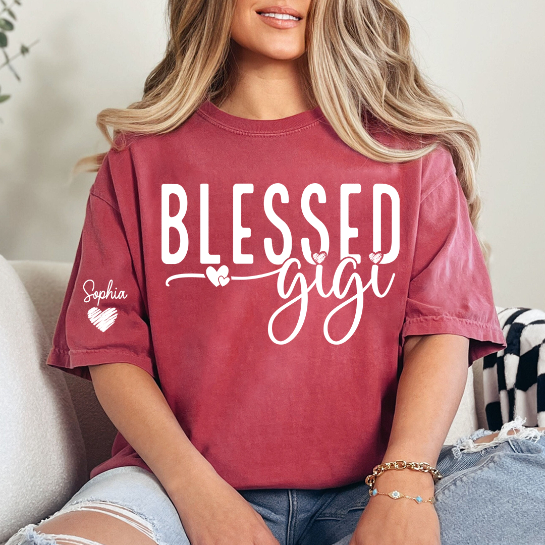 Personalized Blessed Gigi TShirt, Custom Name Tee For Grandma And Kids